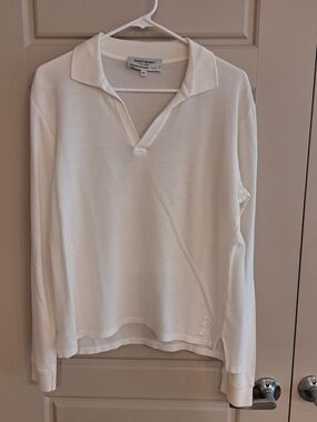 Men's Yves Saint Laurent Cream Long-Sleeve Polo Knit